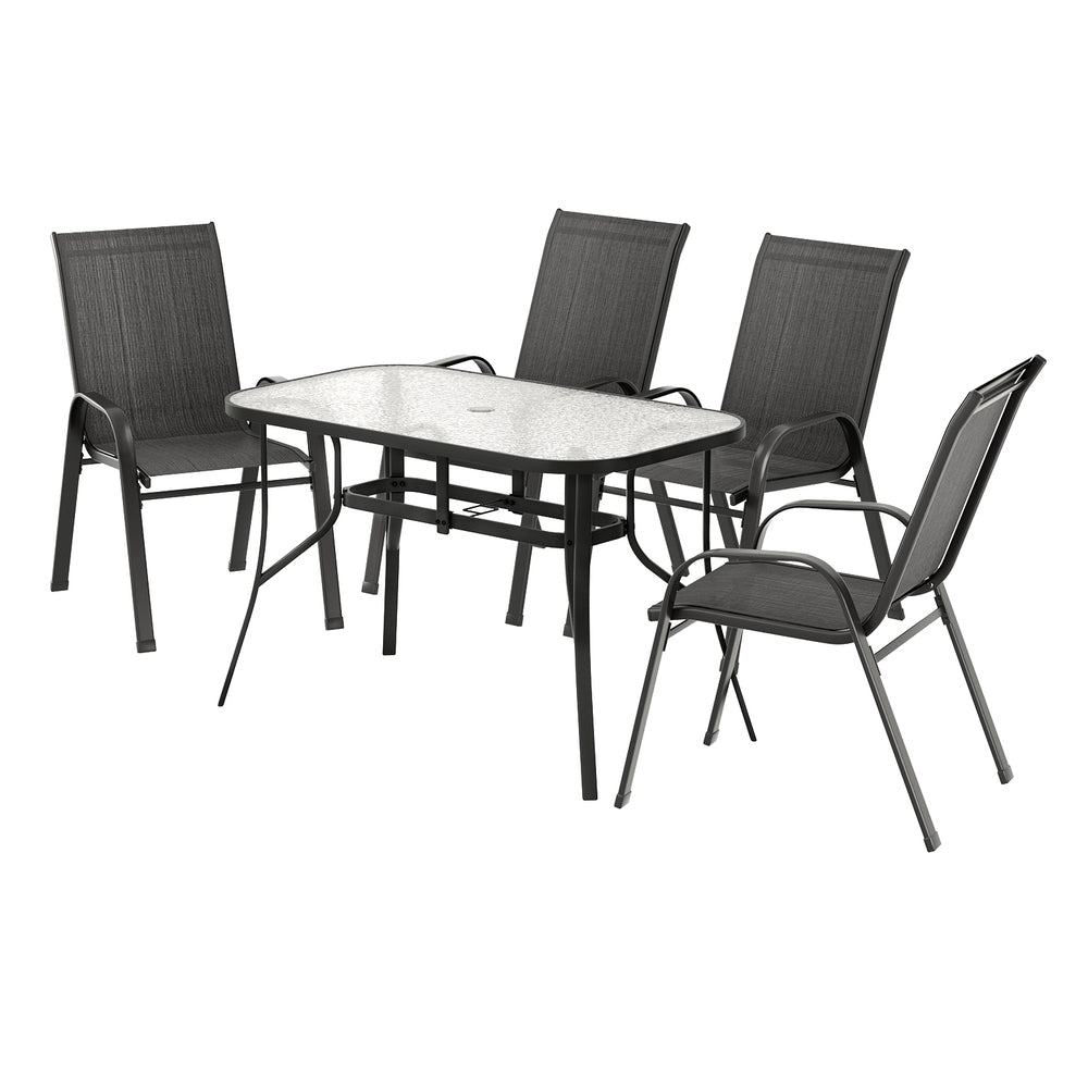 Outdoor Dining Sets: Gardeon 5PC Outdoor Dining Set Table and Chairs Patio Furniture Bistro Set Garden Black