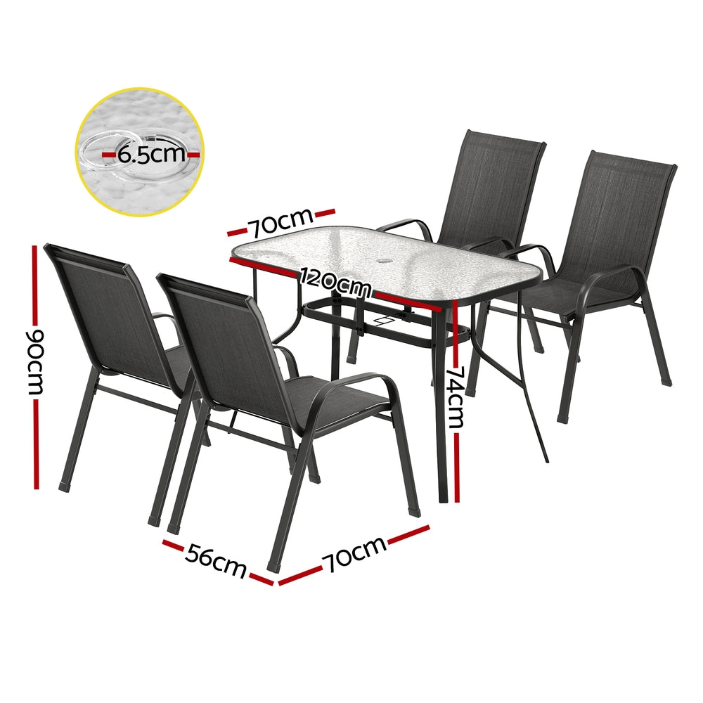 Outdoor Dining Sets: Gardeon 5PC Outdoor Dining Set Table and Chairs Patio Furniture Bistro Set Garden Black