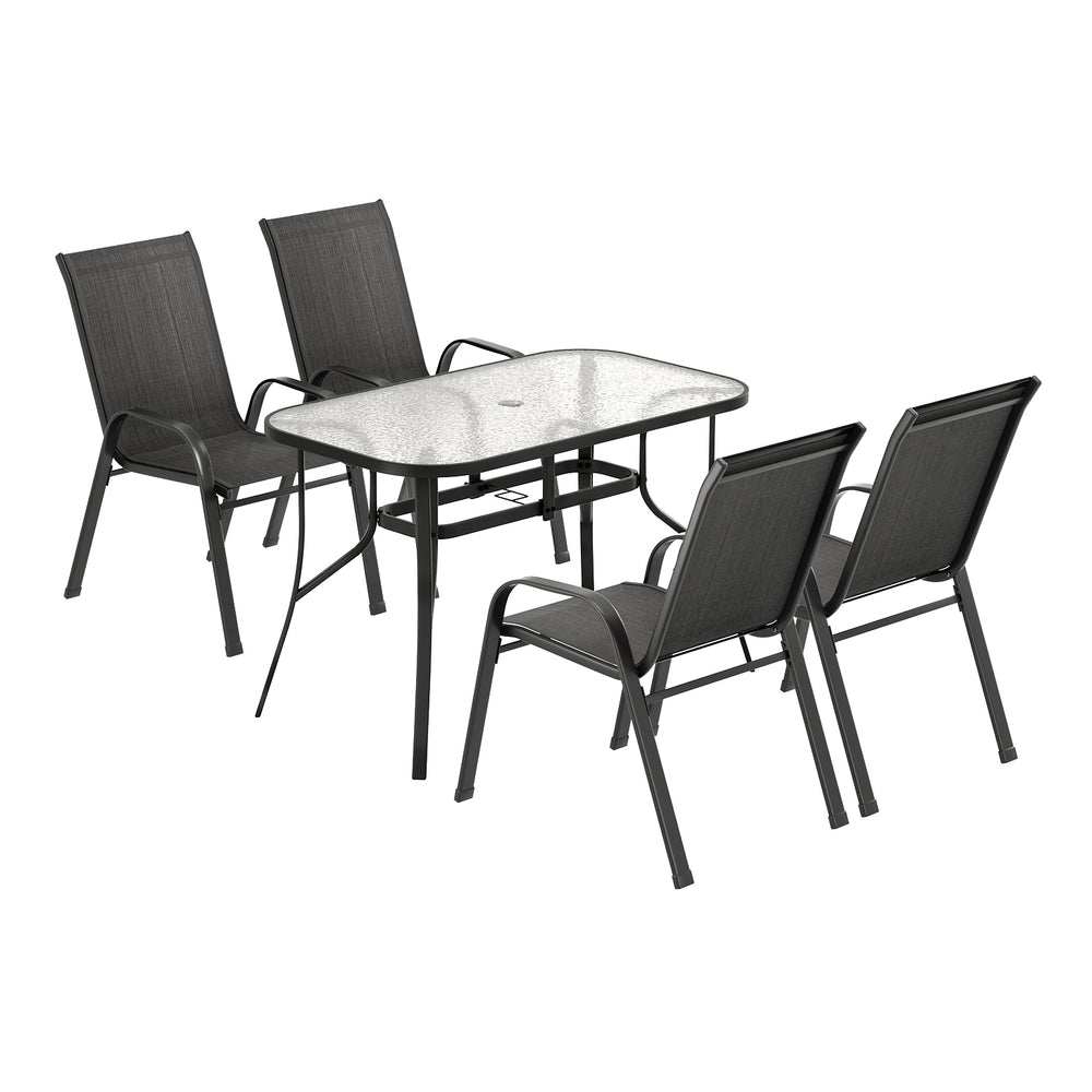 Outdoor Dining Sets: Gardeon 5PC Outdoor Dining Set Table and Chairs Patio Furniture Bistro Set Garden Black