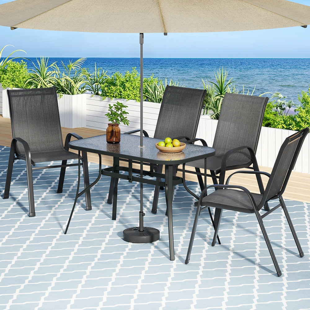 Outdoor Dining Sets: Gardeon 5PC Outdoor Dining Set Table and Chairs Patio Furniture Bistro Set Garden Black