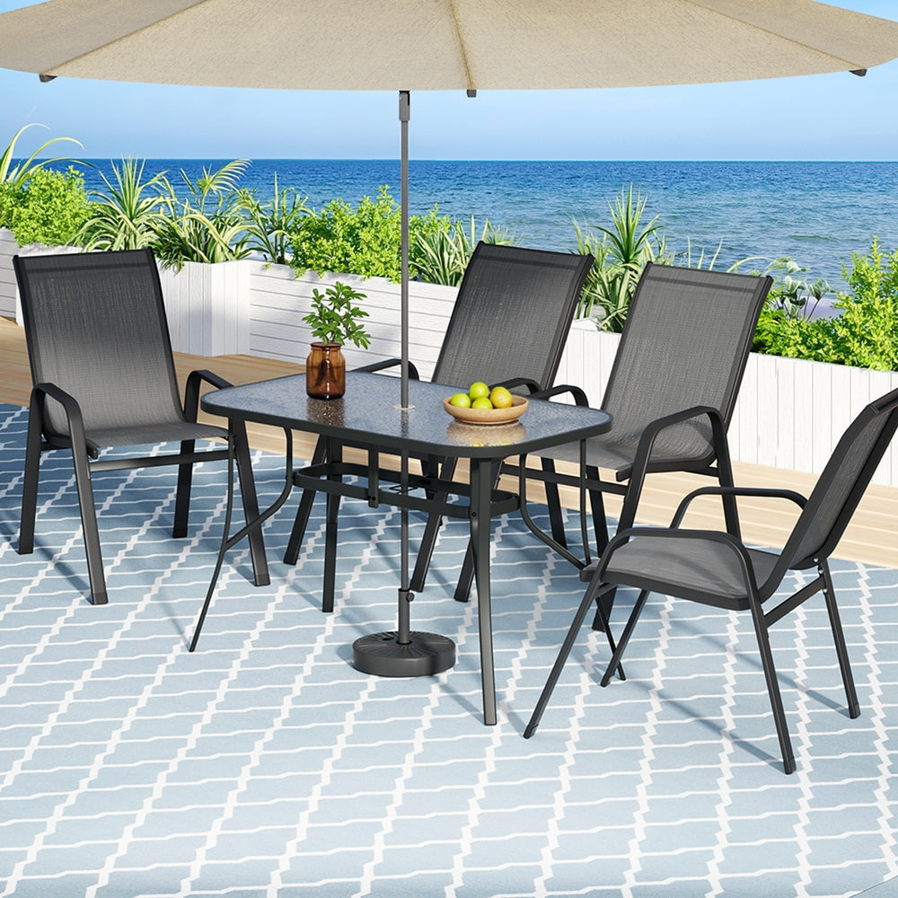 Outdoor Dining Sets: Gardeon 5PC Outdoor Dining Set Table and Chairs Patio Furniture Bistro Set Garden Grey