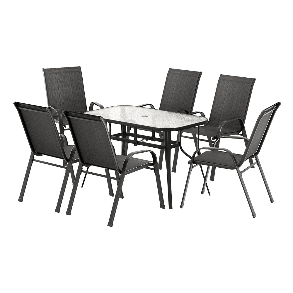 Outdoor Dining Sets: Gardeon 7PC Outdoor Dining Set Table and Chairs Patio Furniture Garden Bistro Set Black