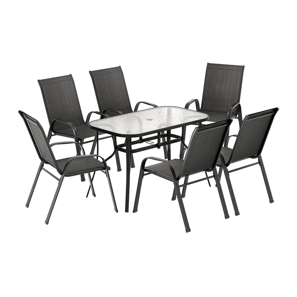 Outdoor Dining Sets: Gardeon 7PC Outdoor Dining Set Table and Chairs Patio Furniture Garden Bistro Set Black