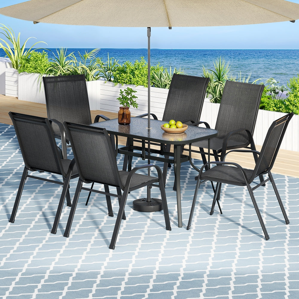 Outdoor Dining Sets: Gardeon 7PC Outdoor Dining Set Table and Chairs Patio Furniture Garden Bistro Set Black