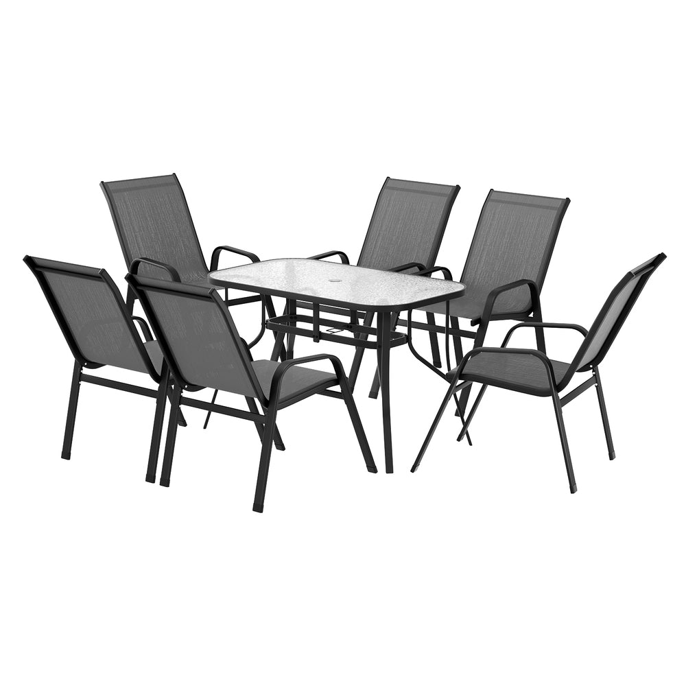 Outdoor Dining Sets: Gardeon 7PC Outdoor Dining Set Table and Chairs Patio Furniture Garden Bistro Set Grey