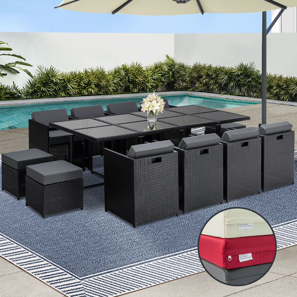 Outdoor Dining Sets: Gardeon Outdoor Dining Set 13 Piece Wicker Table Chairs Setting Black