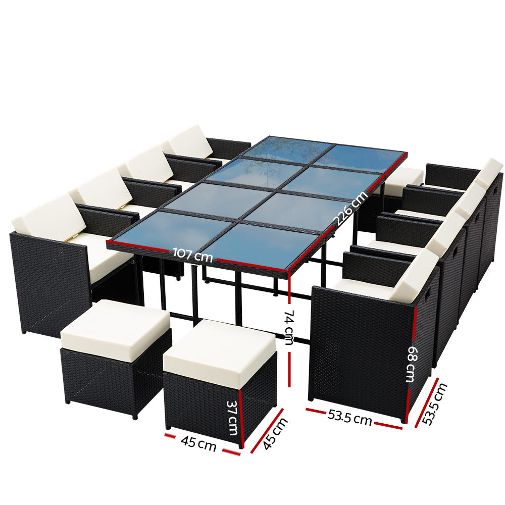 Outdoor Dining Sets: Gardeon Outdoor Dining Set 13 Piece Wicker Table Chairs Setting Black