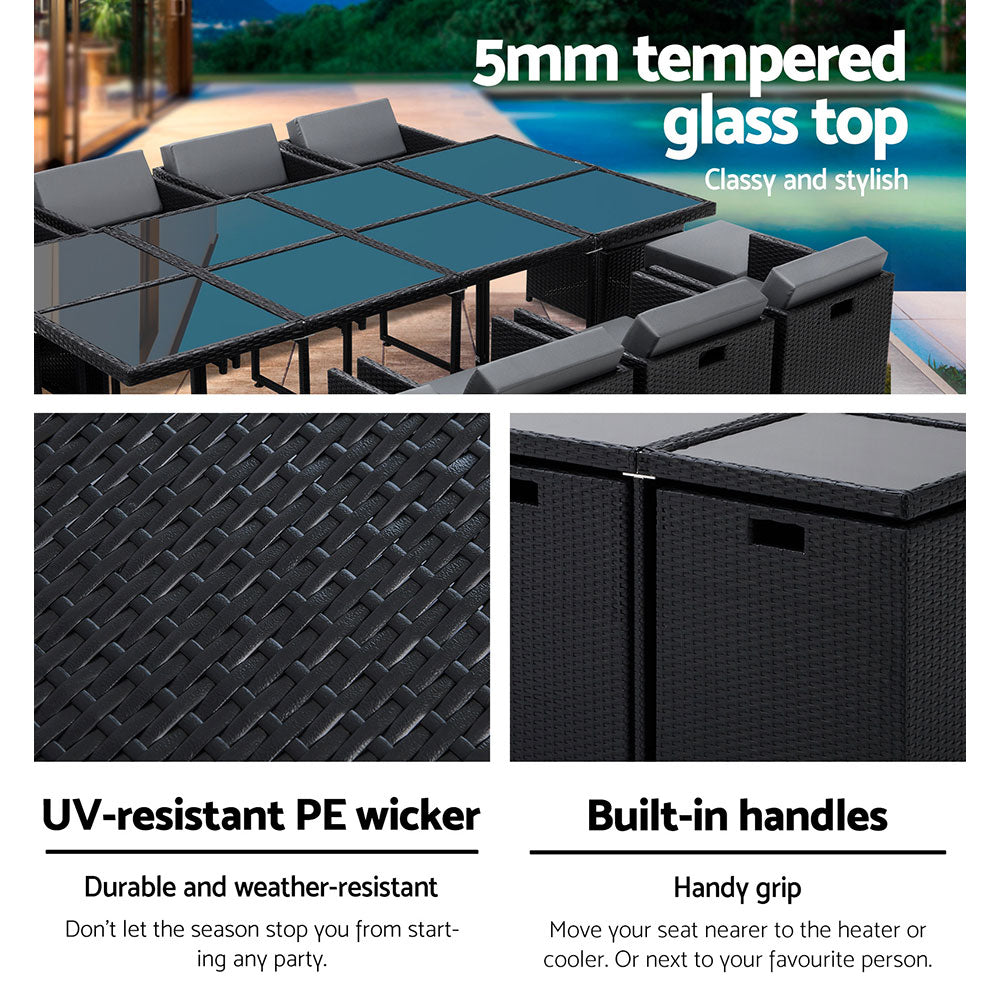 Outdoor Dining Sets: Gardeon Outdoor Dining Set 13 Piece Wicker Table Chairs Setting Black