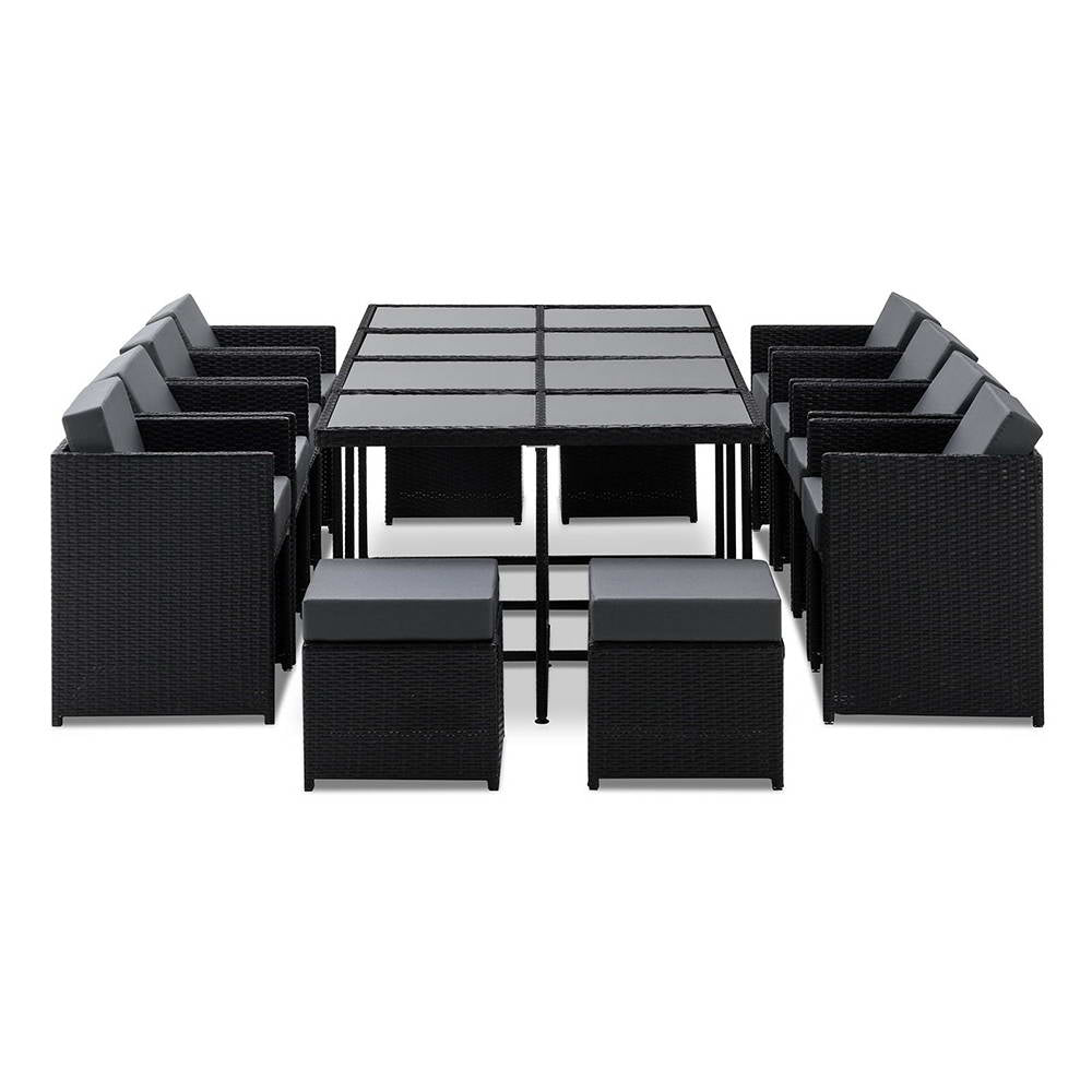 Outdoor Dining Sets: Gardeon Outdoor Dining Set 13 Piece Wicker Table Chairs Setting Black