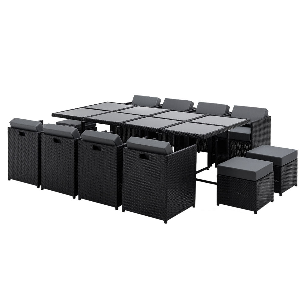 Outdoor Dining Sets: Gardeon Outdoor Dining Set 13 Piece Wicker Table Chairs Setting Black