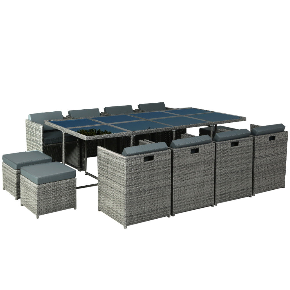 Outdoor Chairs: Gardeon Outdoor Dining Set 13 Piece Wicker Table Chairs Setting Grey