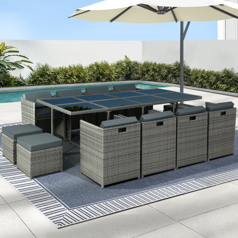 Outdoor Chairs: Gardeon Outdoor Dining Set 13 Piece Wicker Table Chairs Setting Grey
