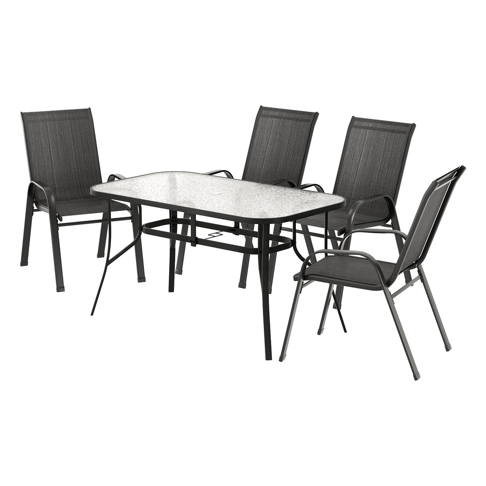 Outdoor Dining Sets: Gardeon 5PC Outdoor Dining Set Table and Chairs Patio Furniture Bistro Set Garden Black