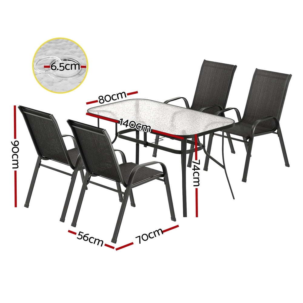 Outdoor Dining Sets: Gardeon 5PC Outdoor Dining Set Table and Chairs Patio Furniture Bistro Set Garden Black