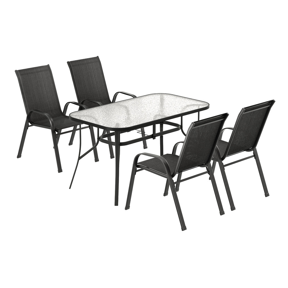 Outdoor Dining Sets: Gardeon 5PC Outdoor Dining Set Table and Chairs Patio Furniture Bistro Set Garden Black