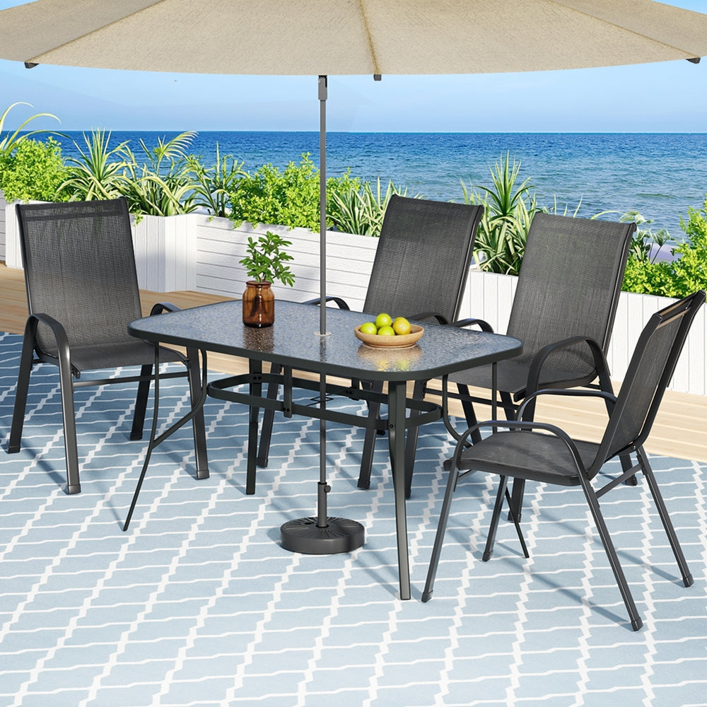 Outdoor Dining Sets: Gardeon 5PC Outdoor Dining Set Table and Chairs Patio Furniture Bistro Set Garden Black