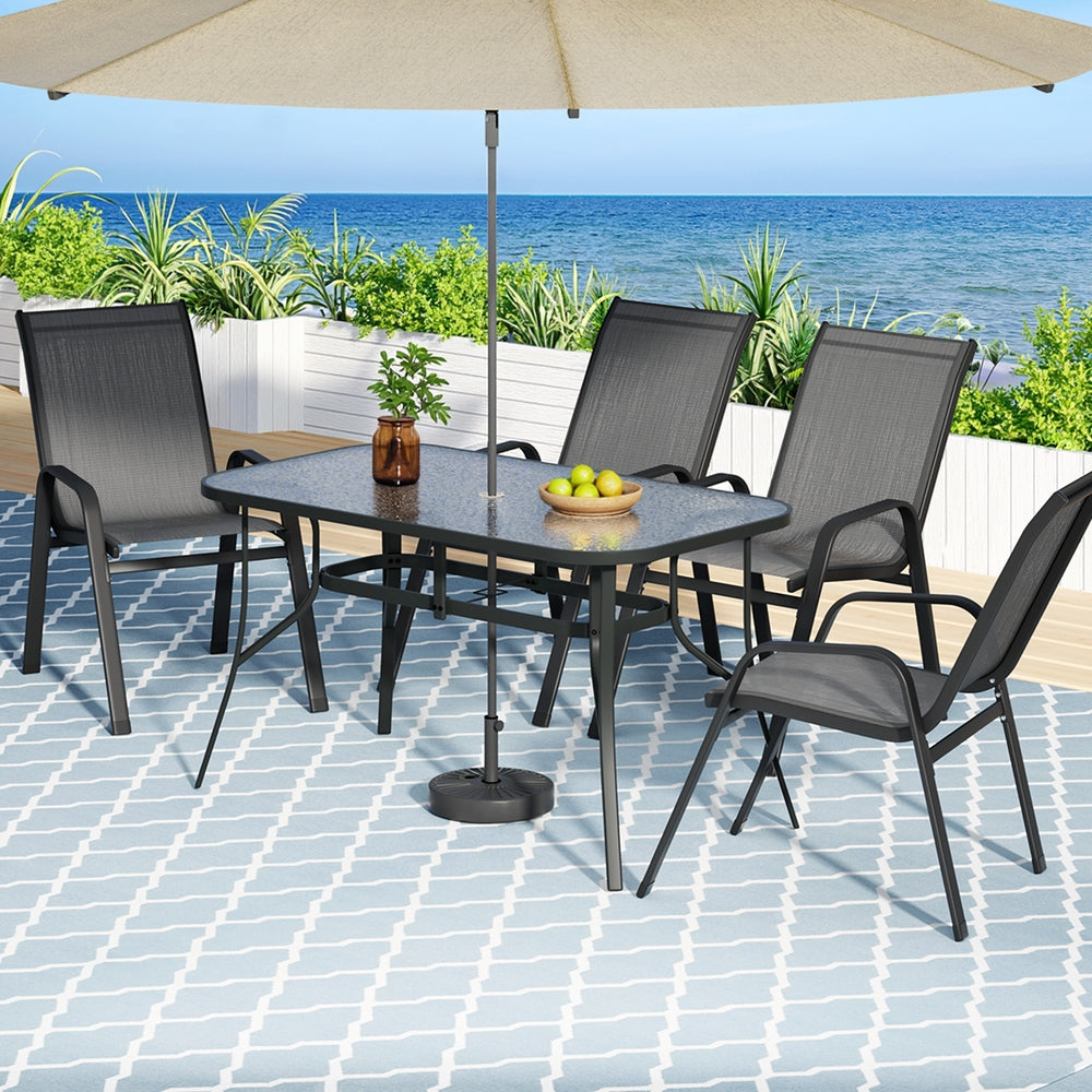 Outdoor Dining Sets: Gardeon 5PC Outdoor Dining Set Table and Chairs Patio Furniture Bistro Set Garden Grey