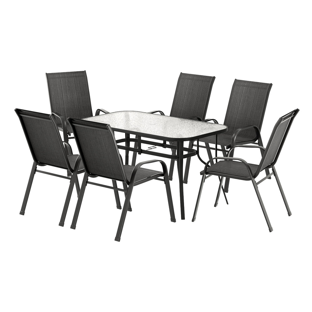Outdoor Dining Sets: Gardeon 7PC Outdoor Dining Set Table and Chairs Patio Furniture Bistro Set Garden Black