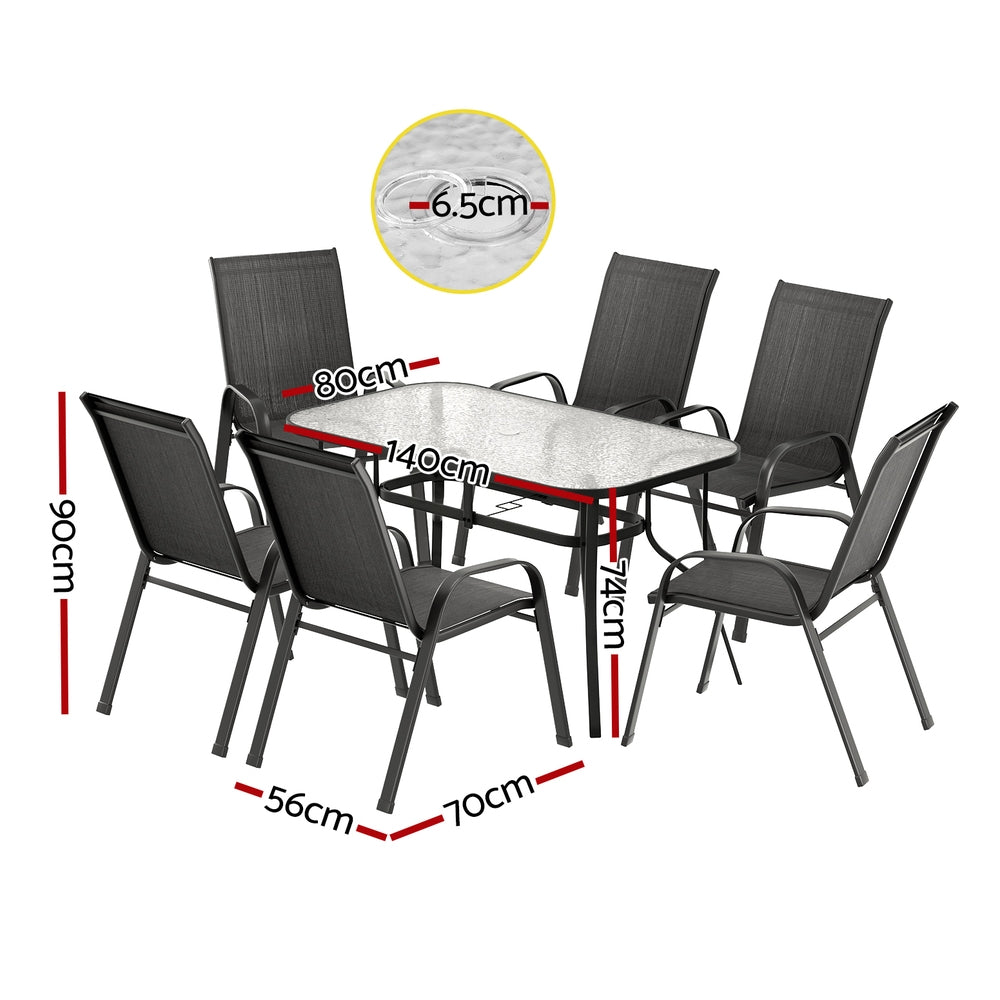 Outdoor Dining Sets: Gardeon 7PC Outdoor Dining Set Table and Chairs Patio Furniture Bistro Set Garden Black