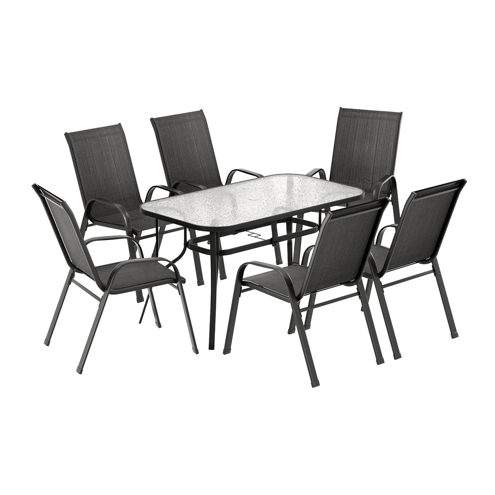 Outdoor Dining Sets: Gardeon 7PC Outdoor Dining Set Table and Chairs Patio Furniture Bistro Set Garden Black