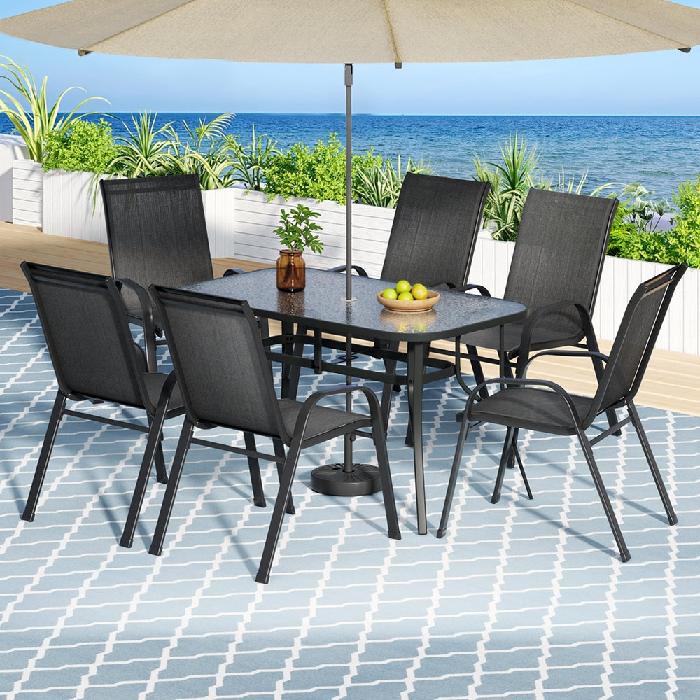 Outdoor Dining Sets: Gardeon 7PC Outdoor Dining Set Table and Chairs Patio Furniture Bistro Set Garden Black