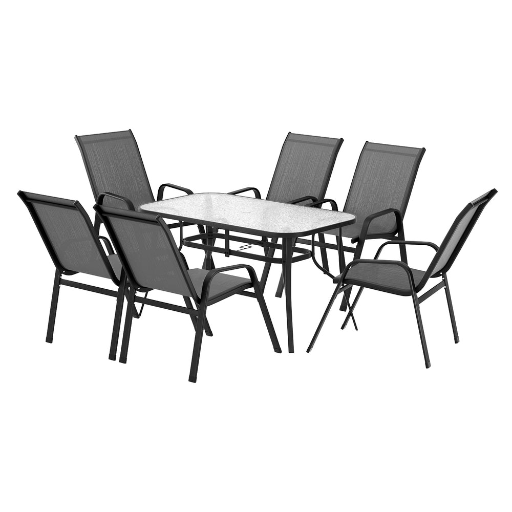 Outdoor Dining Sets: Gardeon 7PC Outdoor Dining Set Table and Chairs Patio Furniture Bistro Set Garden Grey