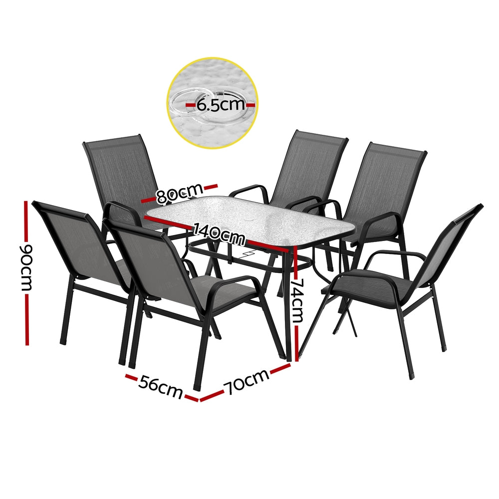 Outdoor Dining Sets: Gardeon 7PC Outdoor Dining Set Table and Chairs Patio Furniture Bistro Set Garden Grey
