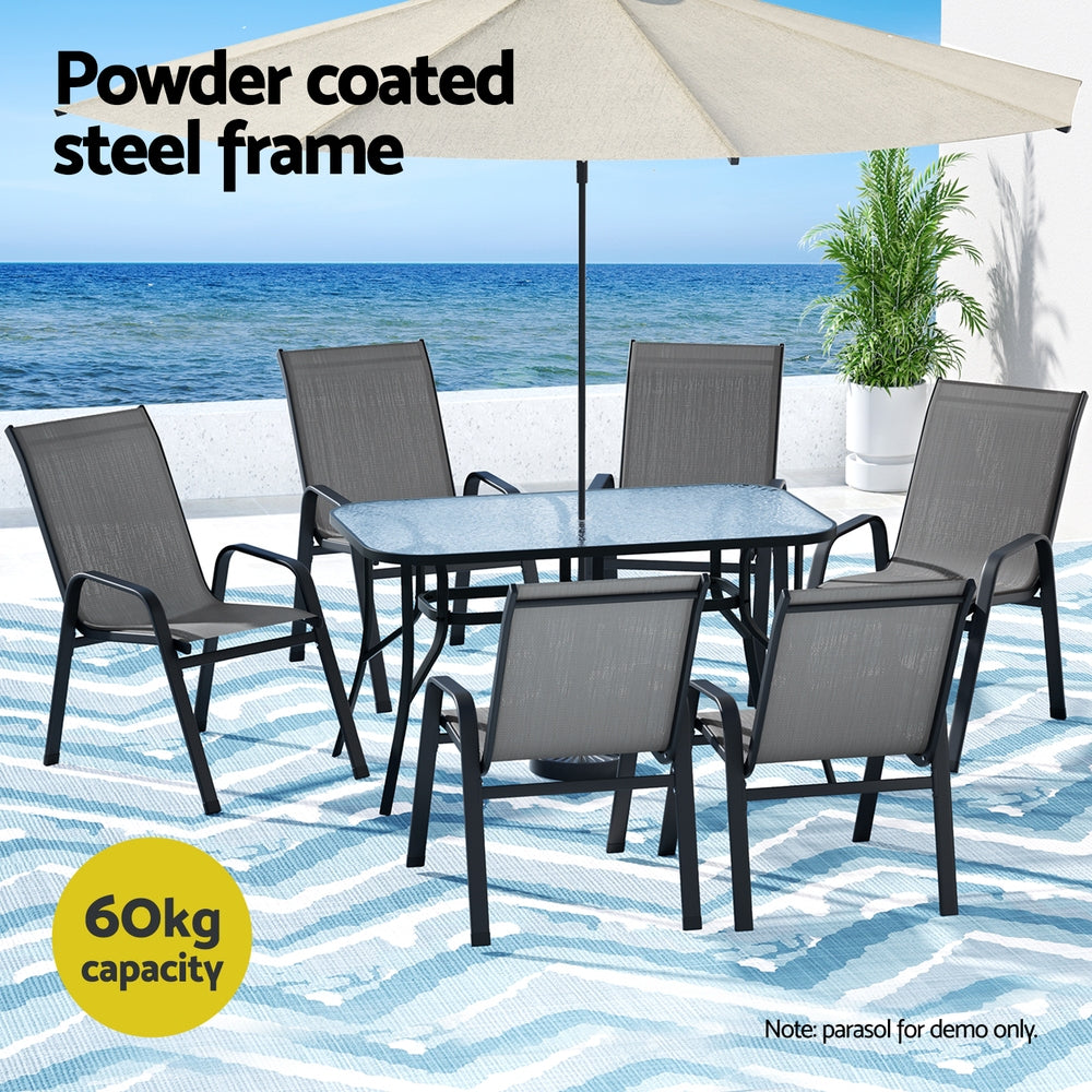 Outdoor Dining Sets: Gardeon 7PC Outdoor Dining Set Table and Chairs Patio Furniture Bistro Set Garden Grey