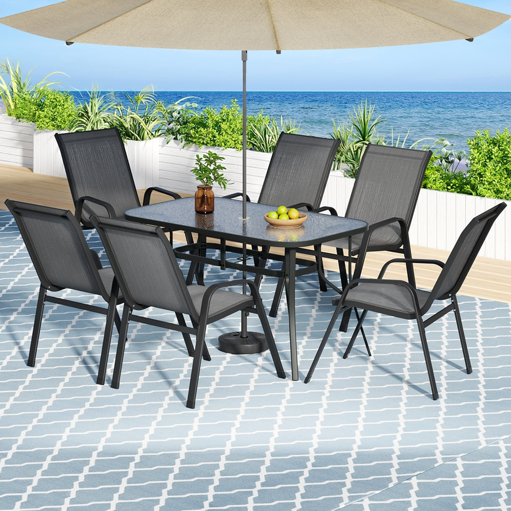 Outdoor Dining Sets: Gardeon 7PC Outdoor Dining Set Table and Chairs Patio Furniture Bistro Set Garden Grey