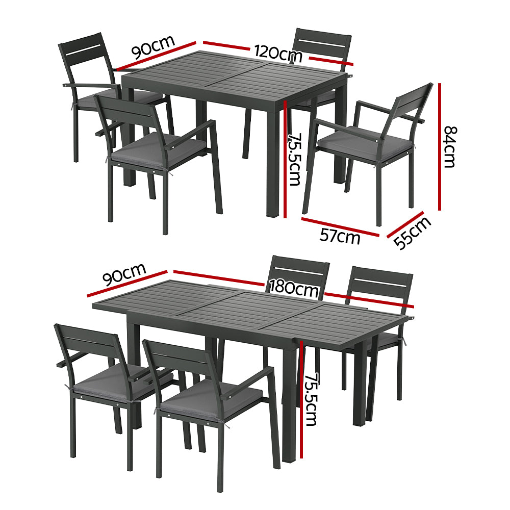 Outdoor Dining Sets: Gardeon Outdoor Dining Set 5 Piece Aluminum Extendable Table Setting Black
