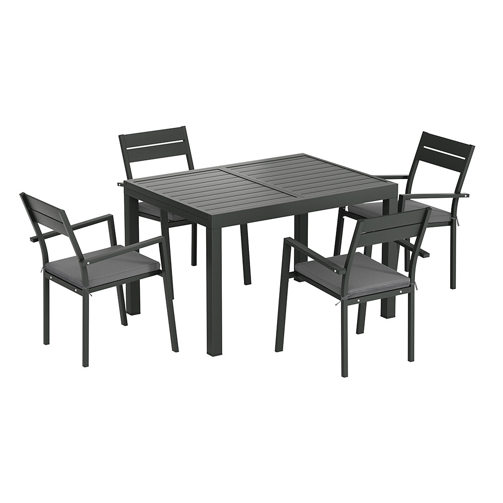 Outdoor Dining Sets: Gardeon Outdoor Dining Set 5 Piece Aluminum Extendable Table Setting Black