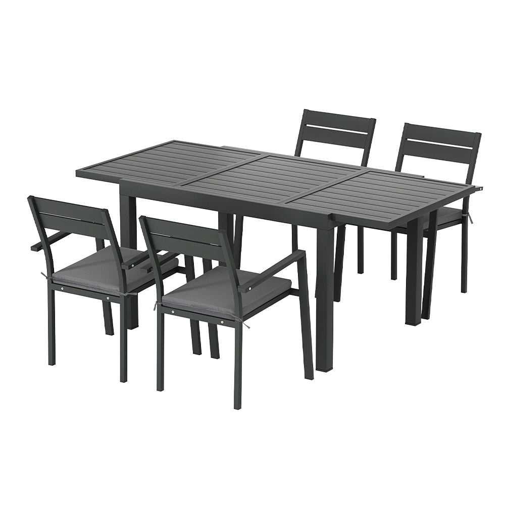 Outdoor Dining Sets: Gardeon Outdoor Dining Set 5 Piece Aluminum Extendable Table Setting Black
