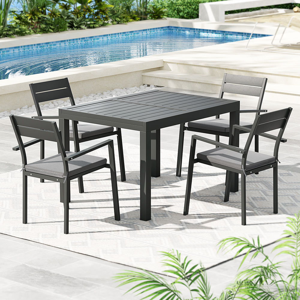 Outdoor Dining Sets: Gardeon Outdoor Dining Set 5 Piece Aluminum Extendable Table Setting Black