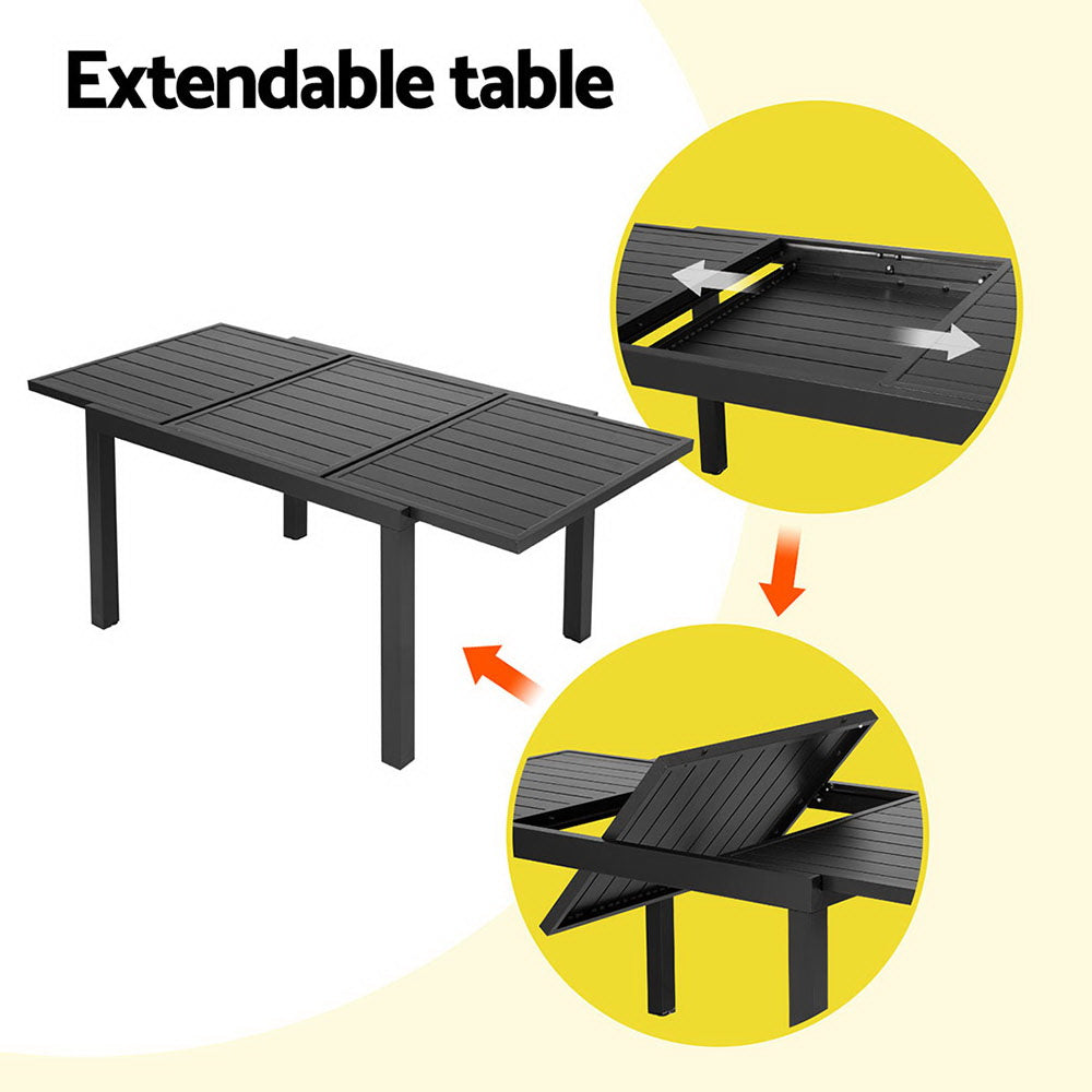 Outdoor Dining Sets: Gardeon Outdoor Dining Set 5 Piece Aluminum Extendable Table Setting Black