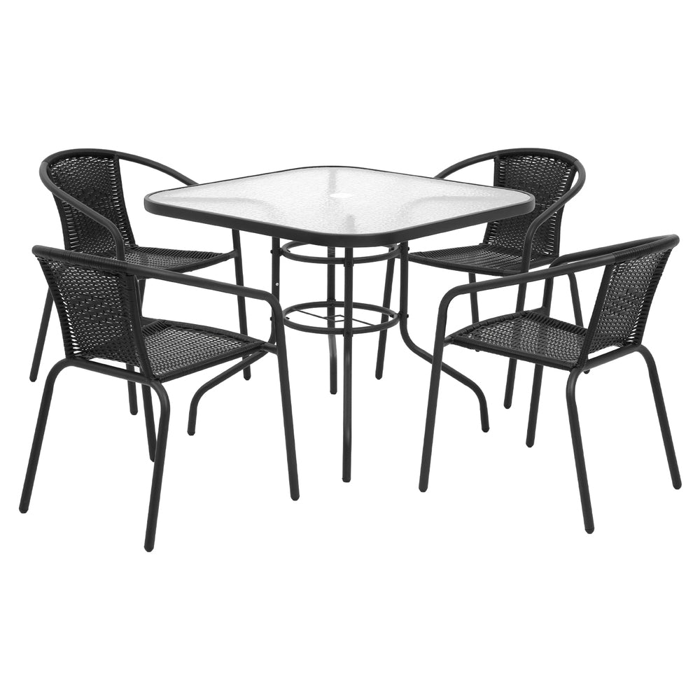 Outdoor Dining Sets: Gardeon Outdoor Dining Set 5 Piece Steel Stackable Chairs Table Patio Furniture