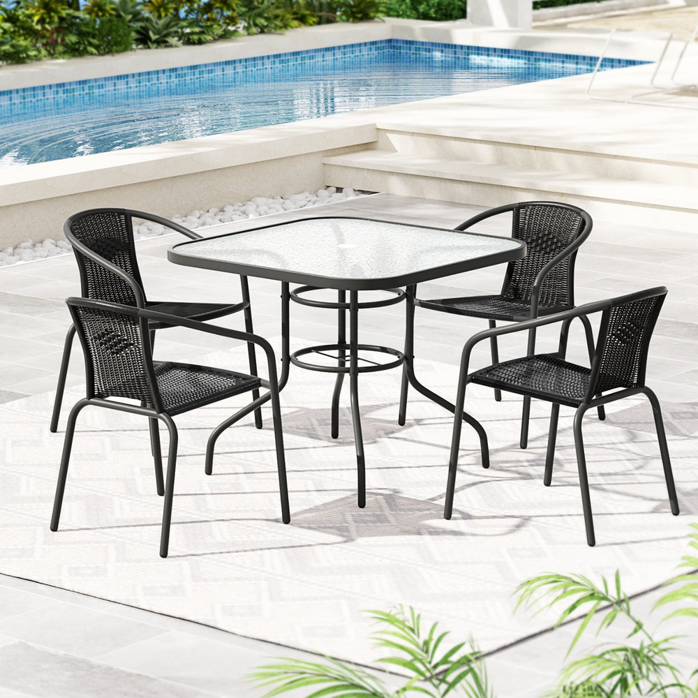 Outdoor Dining Sets: Gardeon Outdoor Dining Set 5 Piece Steel Stackable Chairs Table Patio Furniture