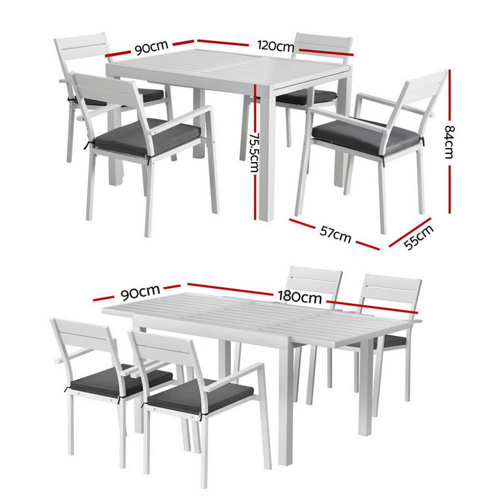Outdoor Dining Sets: Gardeon Outdoor Dining Set 5 Piece Aluminum Extendable Table Setting White