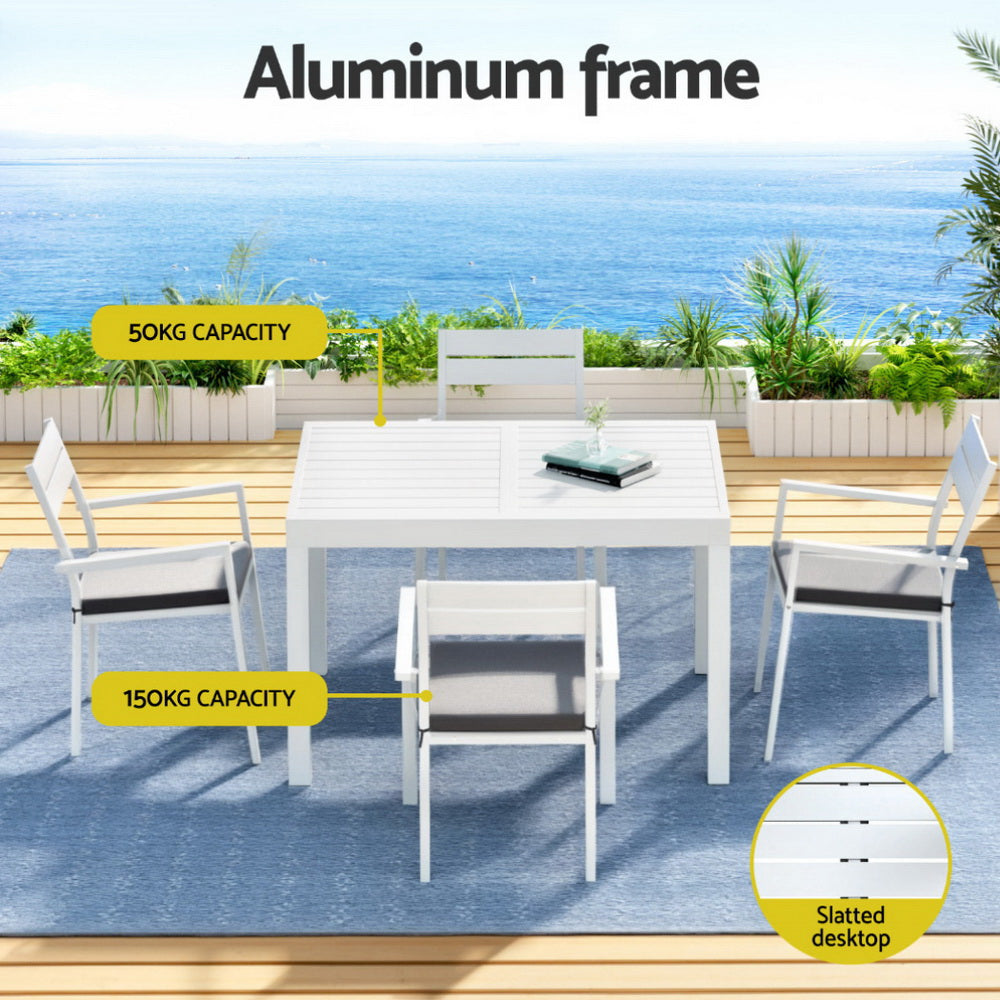 Outdoor Dining Sets: Gardeon Outdoor Dining Set 5 Piece Aluminum Extendable Table Setting White