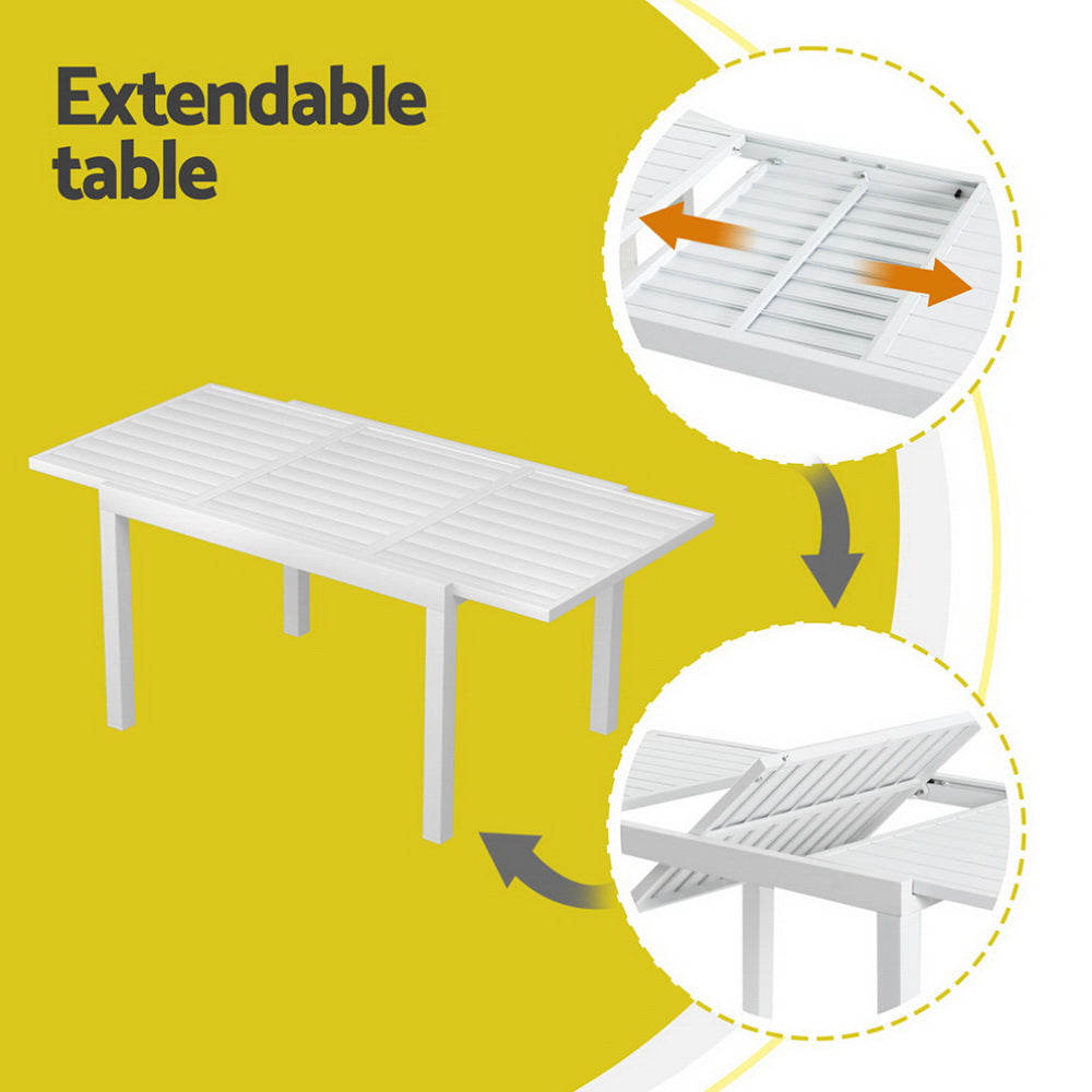 Outdoor Dining Sets: Gardeon Outdoor Dining Set 5 Piece Aluminum Extendable Table Setting White