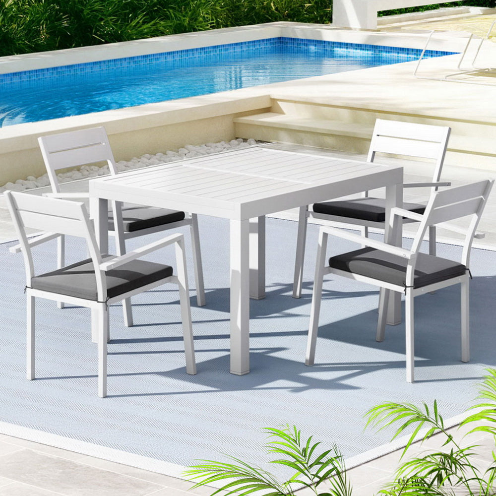 Outdoor Dining Sets: Gardeon Outdoor Dining Set 5 Piece Aluminum Extendable Table Setting White