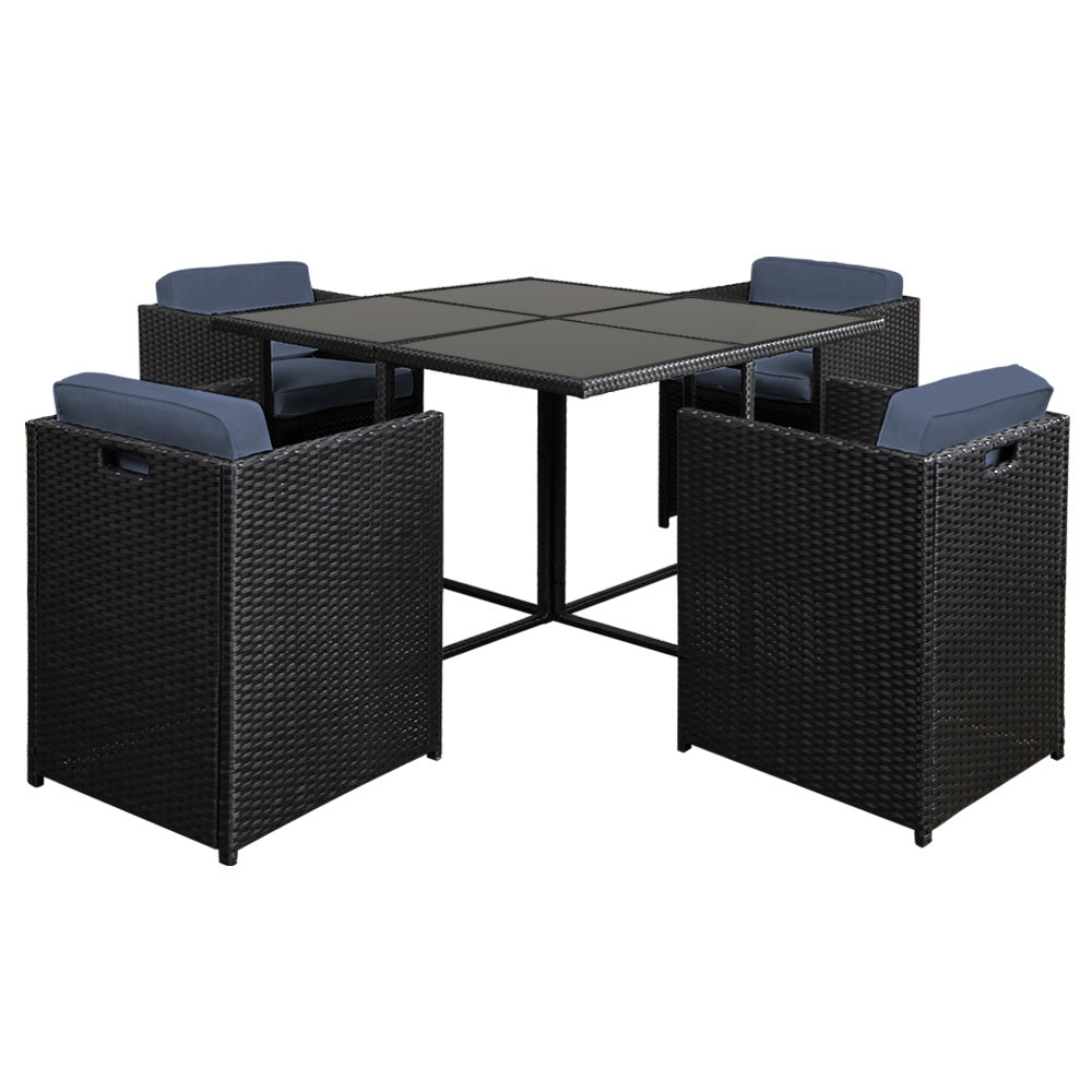 Outdoor Dining Sets: Gardeon Outdoor Dining Set 5 Piece Wicker Table Chairs Setting Black