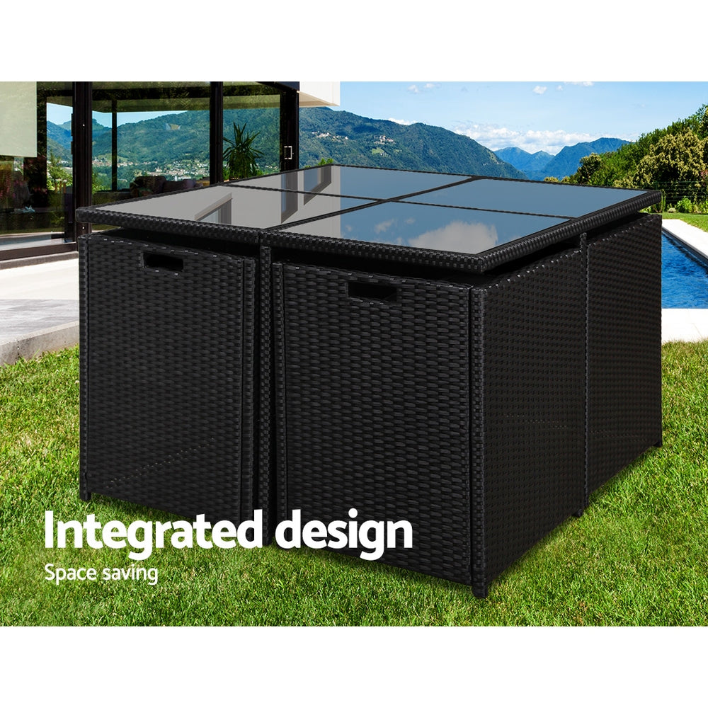 Outdoor Dining Sets: Gardeon Outdoor Dining Set 5 Piece Wicker Table Chairs Setting Black