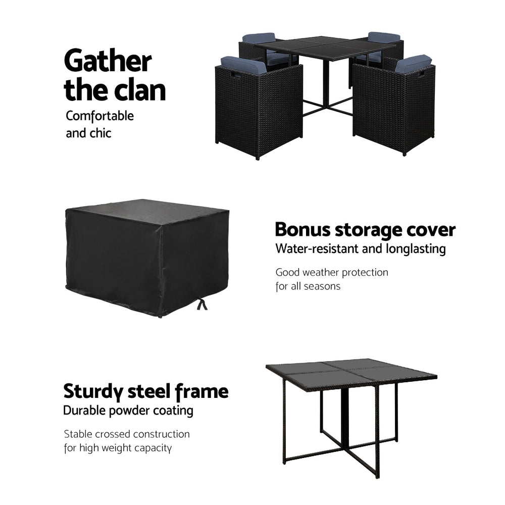 Outdoor Dining Sets: Gardeon Outdoor Dining Set 5 Piece Wicker Table Chairs Setting Black