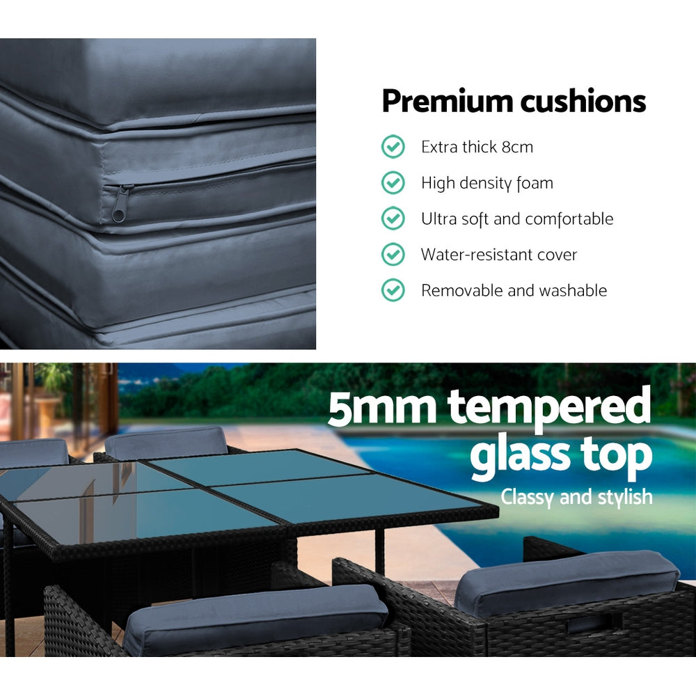 Outdoor Dining Sets: Gardeon Outdoor Dining Set 5 Piece Wicker Table Chairs Setting Black