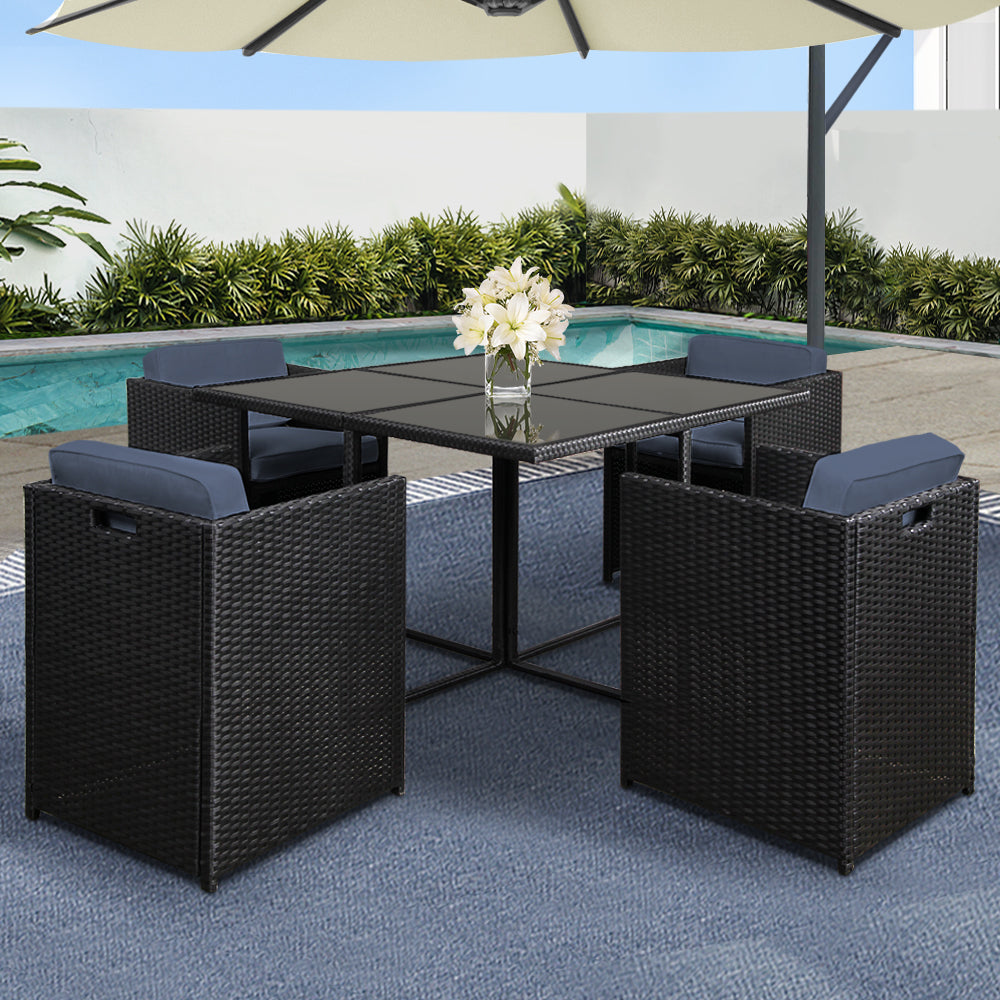 Outdoor Dining Sets: Gardeon Outdoor Dining Set 5 Piece Wicker Table Chairs Setting Black