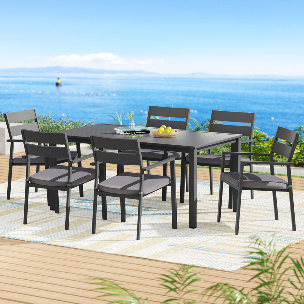 Outdoor Dining Sets: Gardeon Outdoor Dining Set 7 Piece Aluminum Table Chairs Setting Black