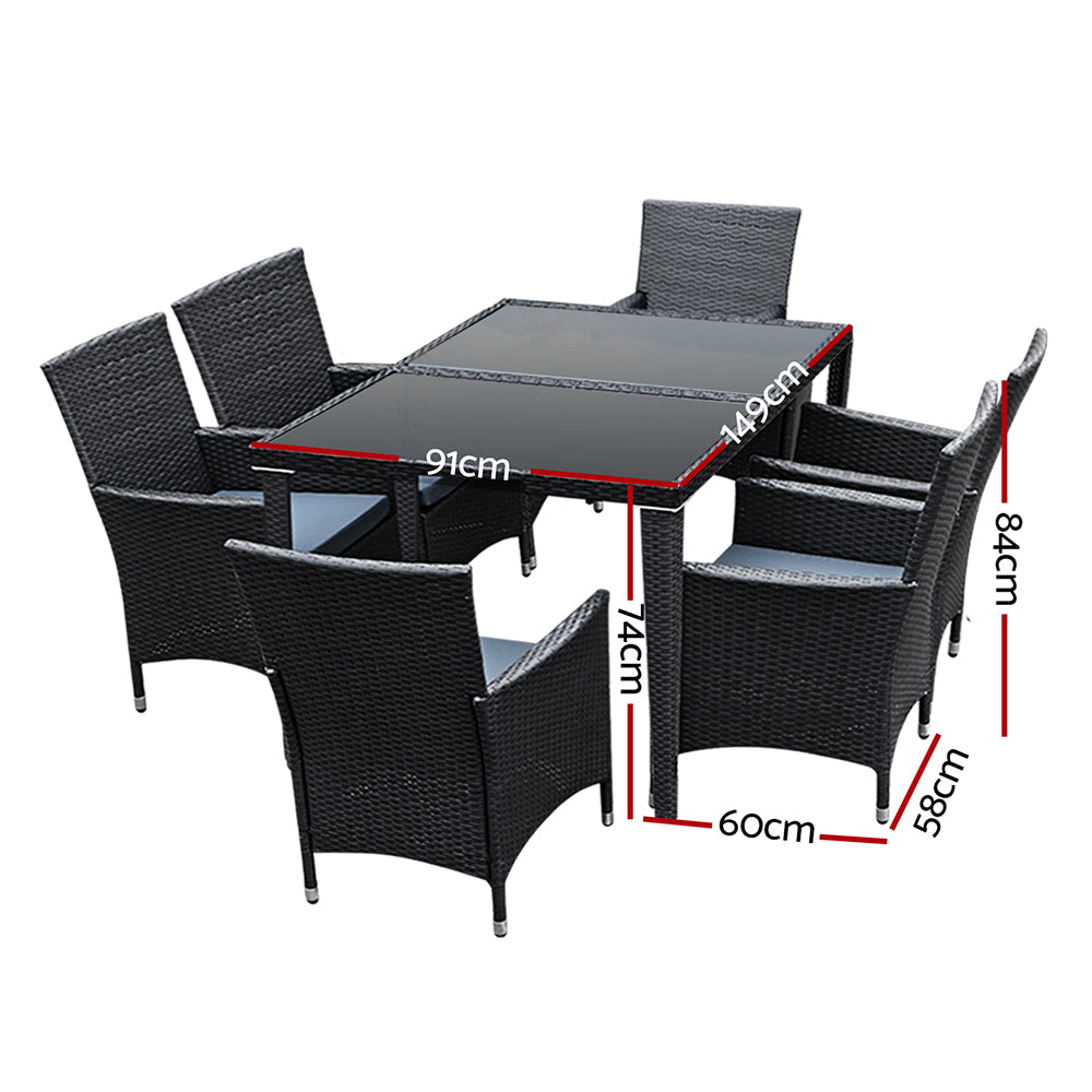 Outdoor Sofas & Lounge Sets: Gardeon Outdoor Dining Set 7 Piece Wicker Lounge Setting Black