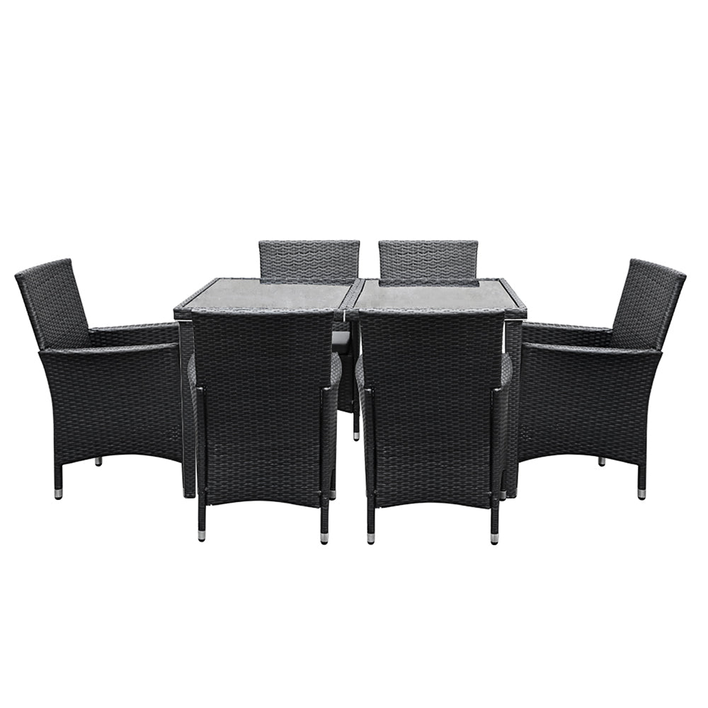 Outdoor Sofas & Lounge Sets: Gardeon Outdoor Dining Set 7 Piece Wicker Lounge Setting Black