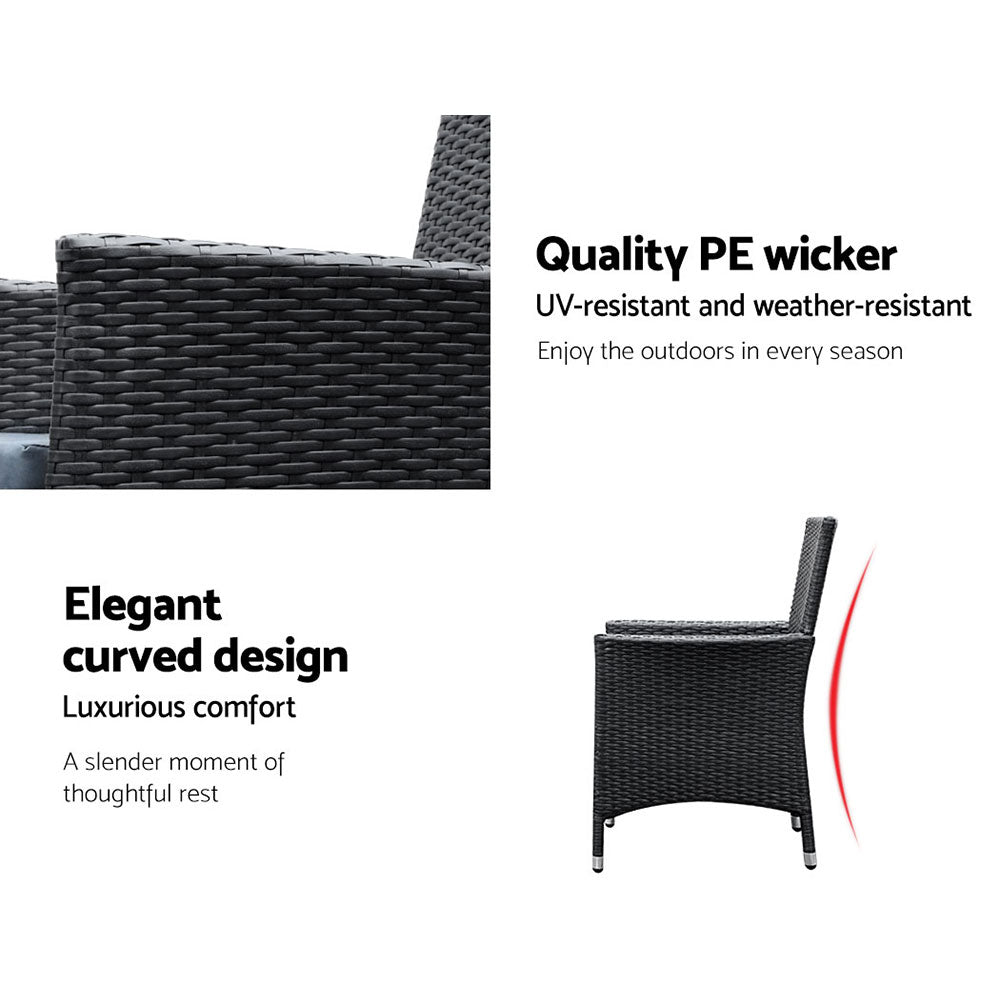 Outdoor Sofas & Lounge Sets: Gardeon Outdoor Dining Set 7 Piece Wicker Lounge Setting Black
