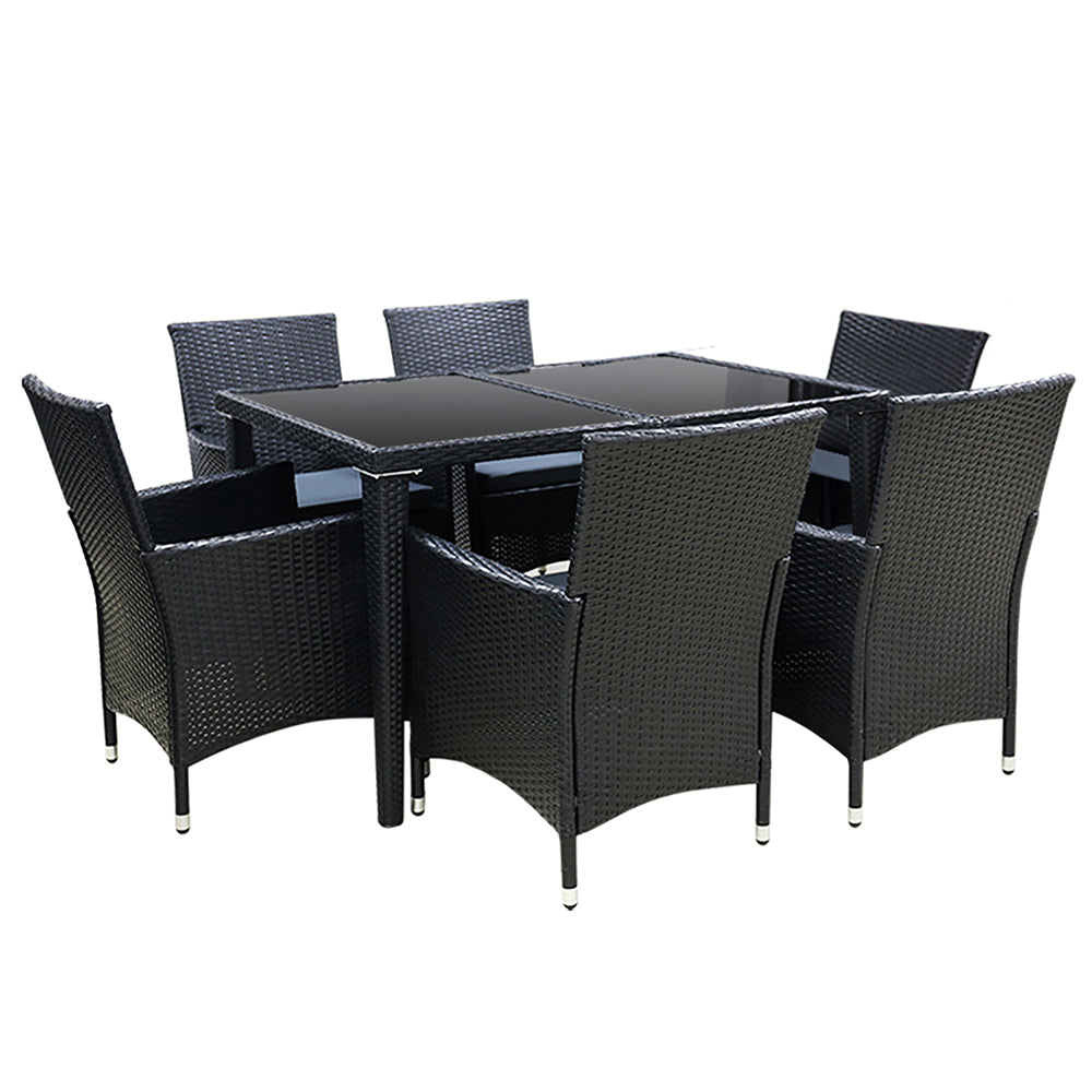 Outdoor Sofas & Lounge Sets: Gardeon Outdoor Dining Set 7 Piece Wicker Lounge Setting Black